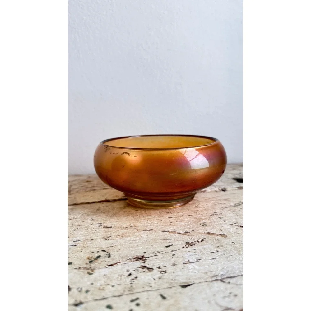 Vintage Marigold Carnival Glass Iridescent Small Round Bowl 5